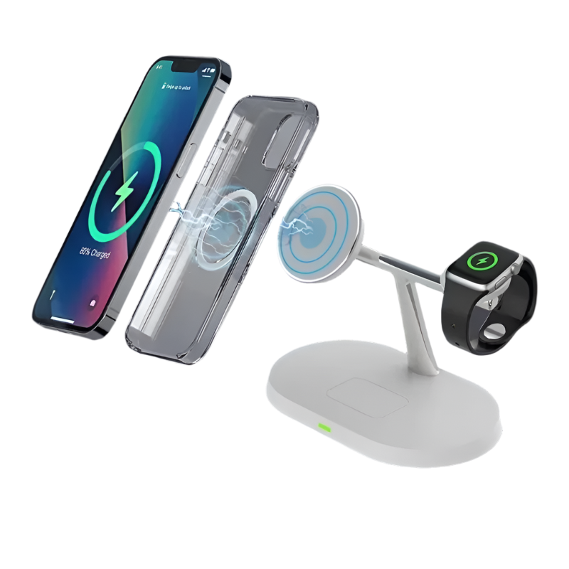 3-in-1 Wireless Charger Stand – MagSafe Fast Charging for iPhone, Apple Watch & AirPods