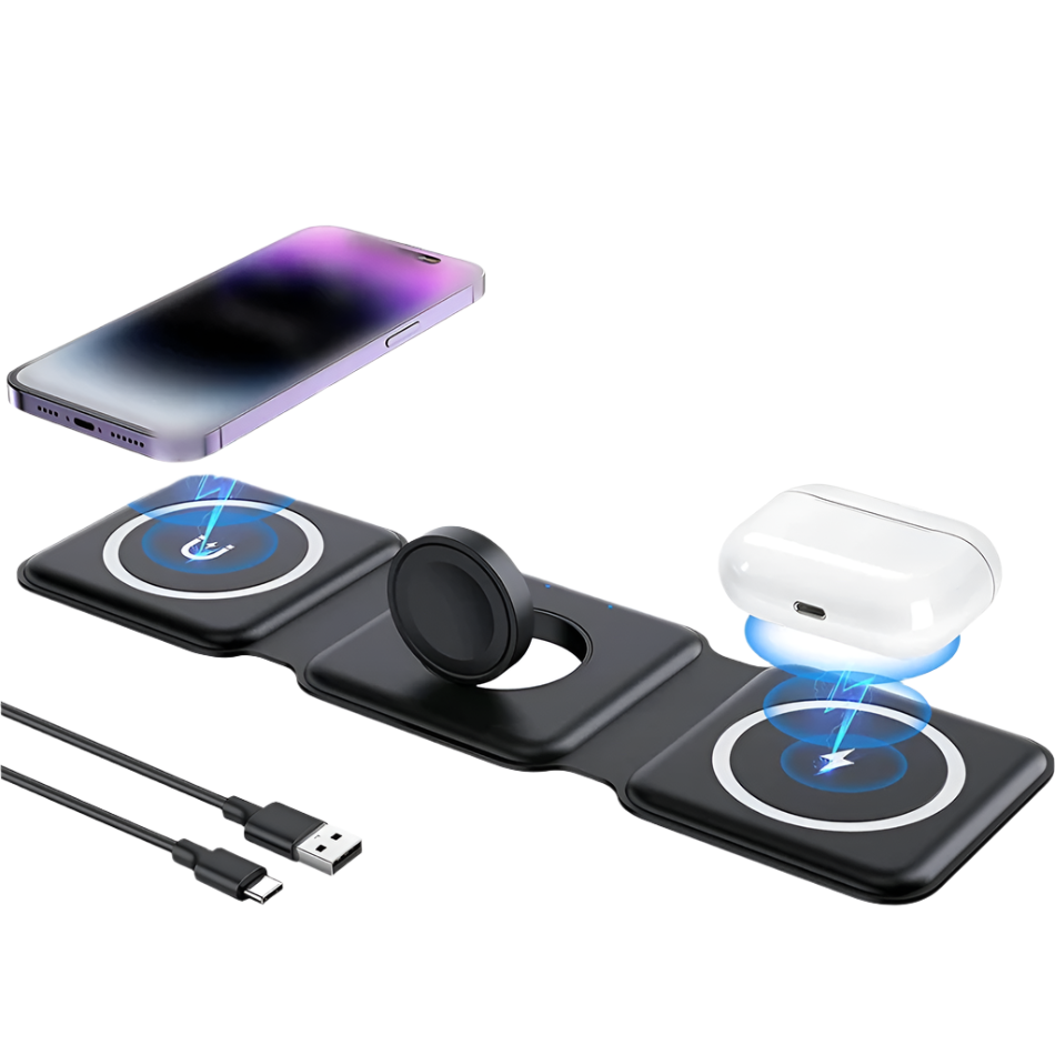 3-in-1 Foldable Wireless Charging Station – Fast Charge for iPhone, Apple Watch & AirPods